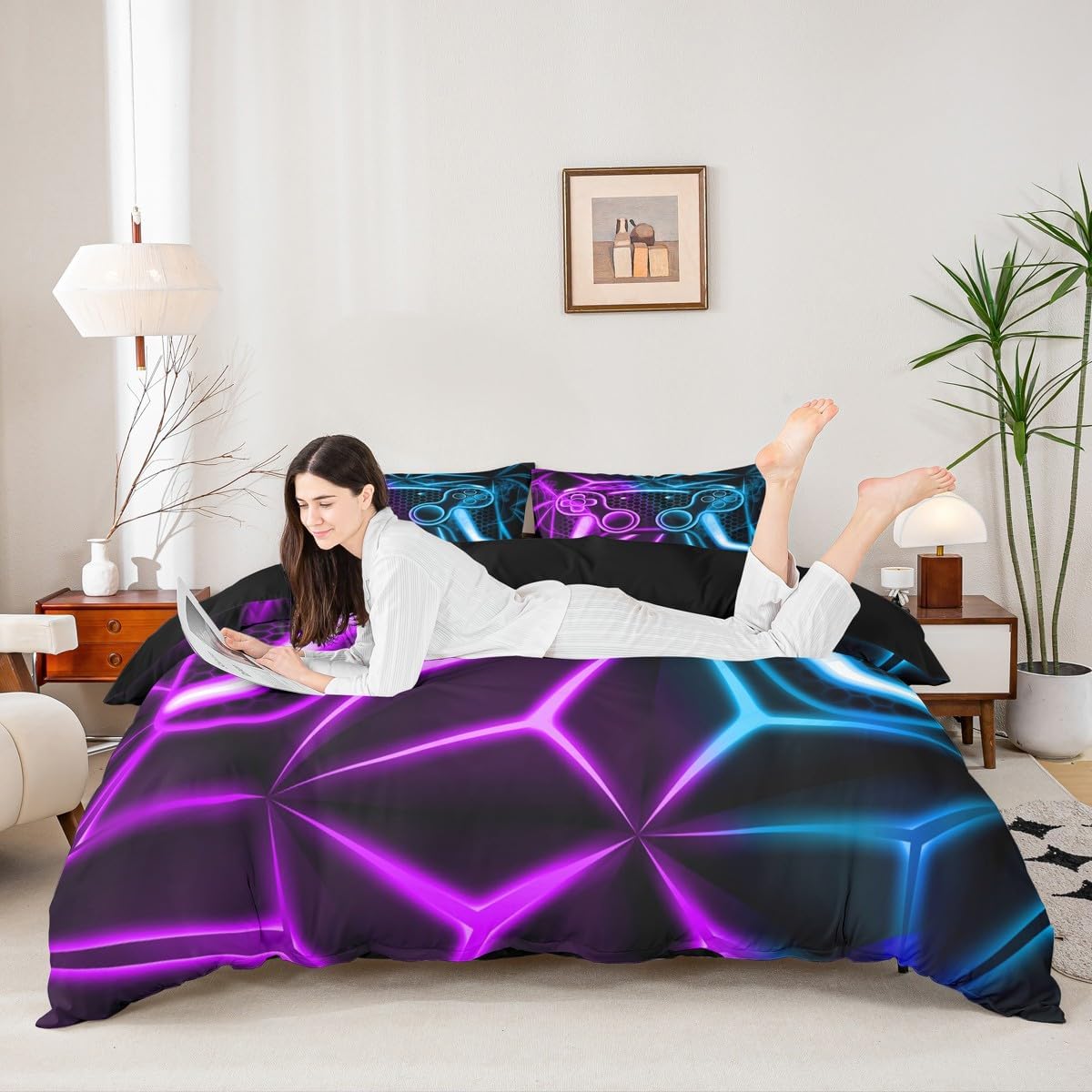 Erosebridal Toddler Gamer Gaming Duvet Cover 3D Gamepad Bedding Sets for Boys Games Console Comforter Cover Action Buttons Gaming Quilt Covers Game Controller Modern Room Decor Home, Purple Blue