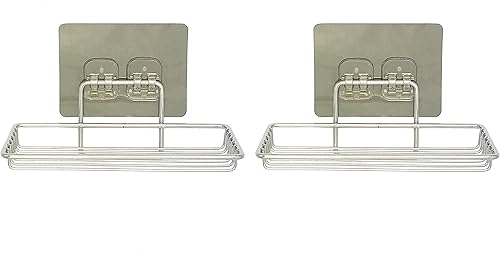 Paquete de 2 jaboneras adhesivas, jabonera de acero inoxidable, estante de jabón autoadhesivo para baño, ducha, cocina (1 nivel)