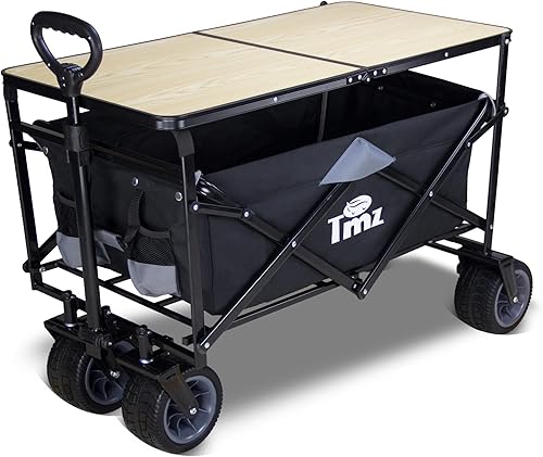 TMZ Carro plegable todo terreno carrito de jardín plegable carro de playa resistente para compras y actividades al aire libre negrogris
