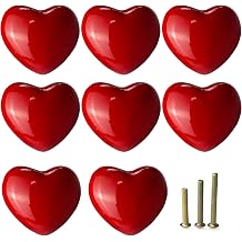 8Pcs Red Drawer Knobs, Heart Cabinet Knobs and Pulls