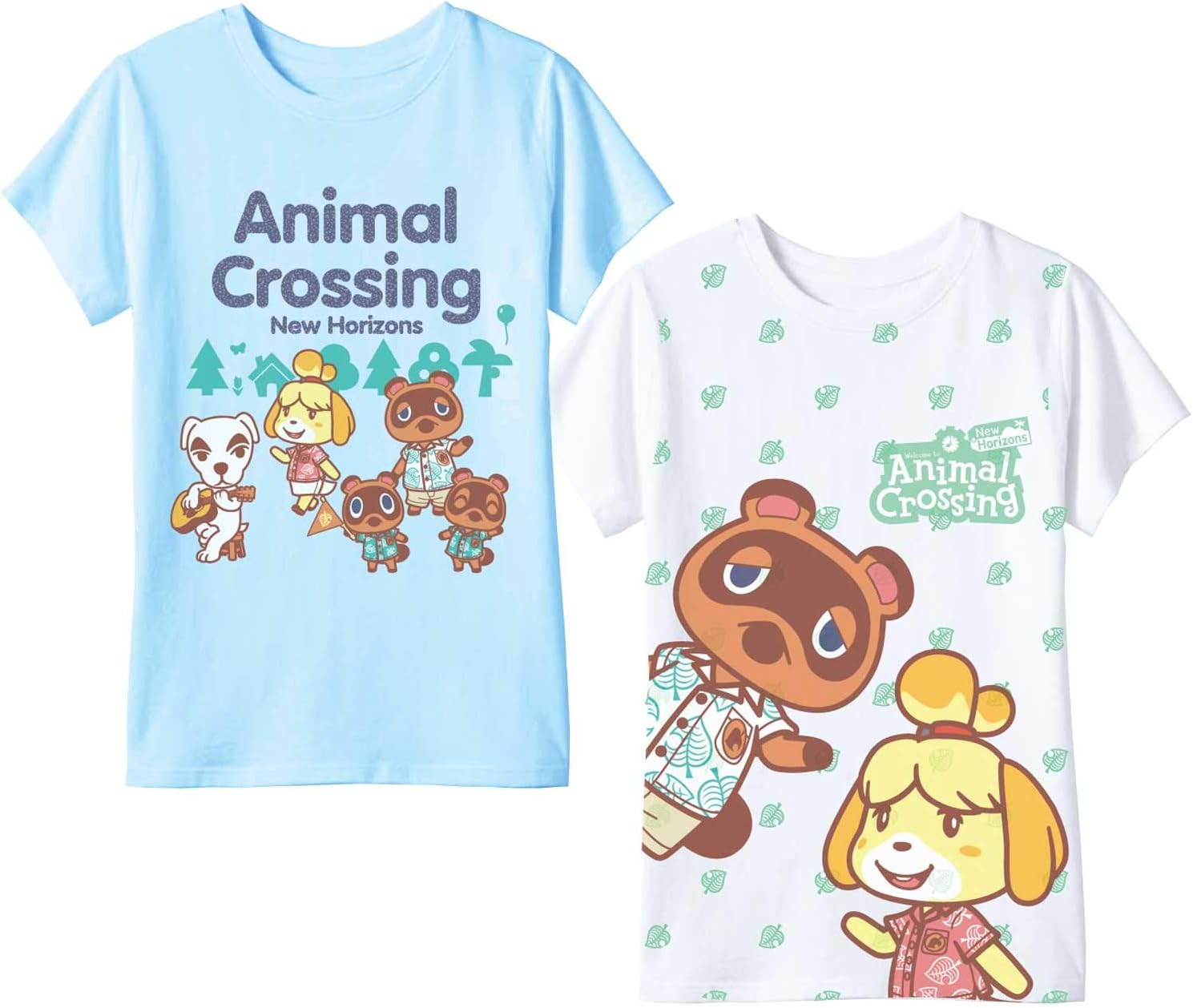NintendoAnimal Crossing Girls Tees 2-Packs, Animal Crossing New Horizons Girls T-Shirt 2-Pack Bundle Sets (Blue/White, Size 4/5)