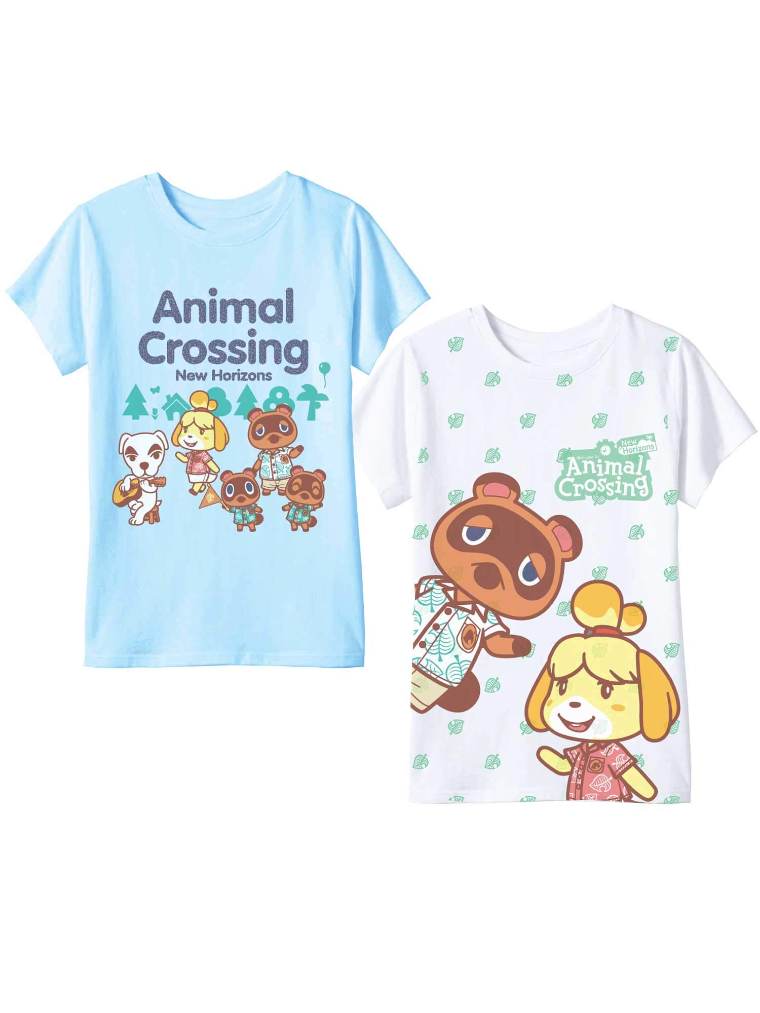 NintendoAnimal Crossing Girls Tees 2-Packs, Animal Crossing New Horizons Girls T-Shirt 2-Pack Bundle Sets (Blue/White, Size 4/5)