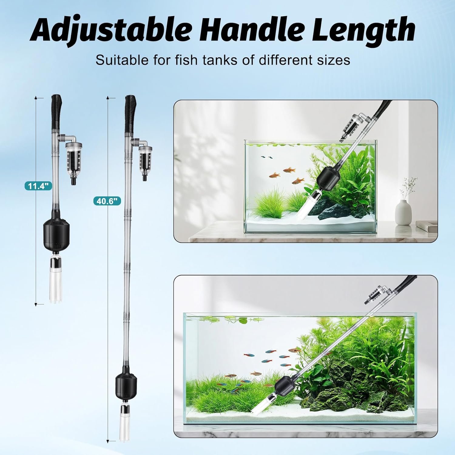 hygger 5 in 1 Electric Aquarium Gravel Cleaner, 360GPH Automatic Fish Tank Vacuum Water Changer, Vacuum Water Changer Sand Wash Filter (15W, Adjustable Length)