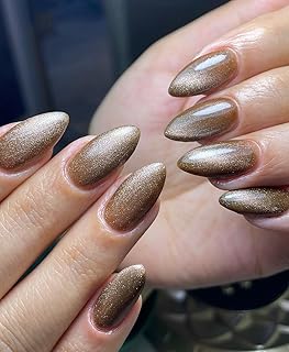 HAPPY FINGERS Artificial Nails - Handmade Press-on with Cats Eye Effect Pack of 12 Almond Shape | Reusable, Pre-Designed | Perfect Decorative Fake Nails for Women & Girls (Chocolate Diamond)-picture-14