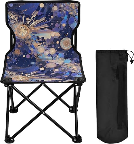 Miniatura 4 de KLL Abstract Fireworks Bursting Painting Blue Gold Foldable Foldable Chair Ultra Lightweight Packable Chair Carry Bag Included Ice Fishing Chairs