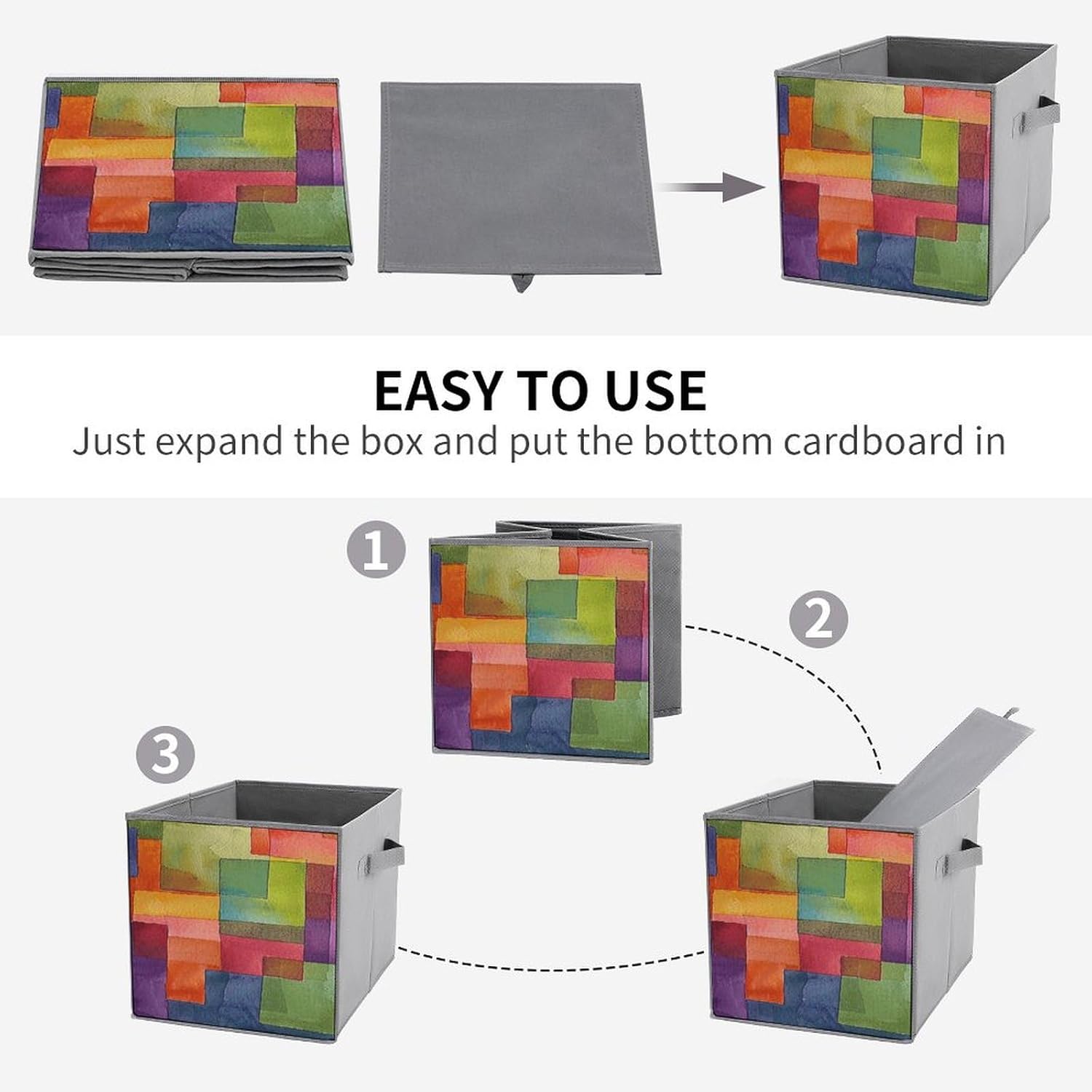 Multi Use Organizer Bins, Bright Colors Abstract Printed Storage Bins, Foldable Storage Baskets Are Suitable For Bedrooms, Offices, And Cars