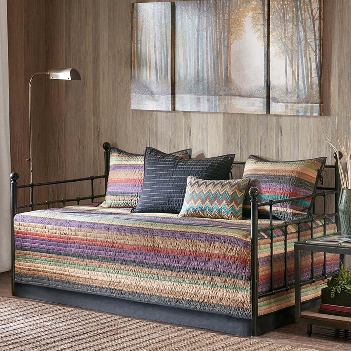 BLACK FOREST DECOR Sierra Stripe Coverlet Set - Daybed, Cotton, Includes Coverlet, Three Shams, bedskirt, 39" W x 75" L