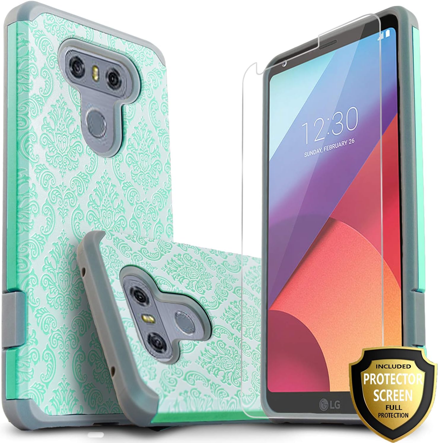 STARSHOP LG V30 Case, LG V30 Plus Case, [Shock Absorption] Hybrid Rugged Impact Advanced Armor Phone Cover with [Premium HD Screen Protector Included] for LG V30 / LG V30 Plus/LG V30 + (Teal Lace)