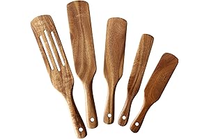 Natural Teak Wooden Spurtle Set by NAYAHOSE: Premium Non-Stick Heat Resistant Wood...