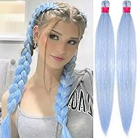 Vista 57 de Extensiones de cabello para trenzar preestiradas rosa con oropel de 26 pulgadas - 3 paquetes de trenzas sintéticas profesionales de ganchillo