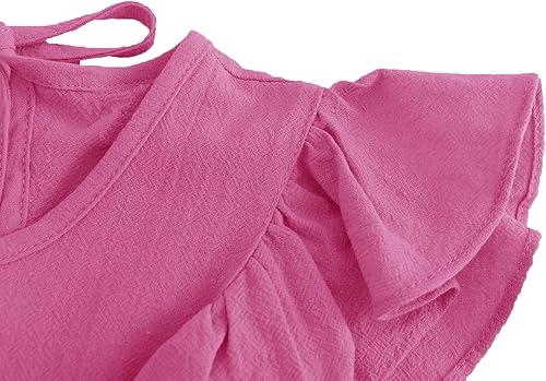 Miniatura 3 de Ncycullo Vestido de lino de algodón con mangas con volantes para niñas pequeñas, sin mangas, vestido de lazo en la espalda, vestido casual de verano