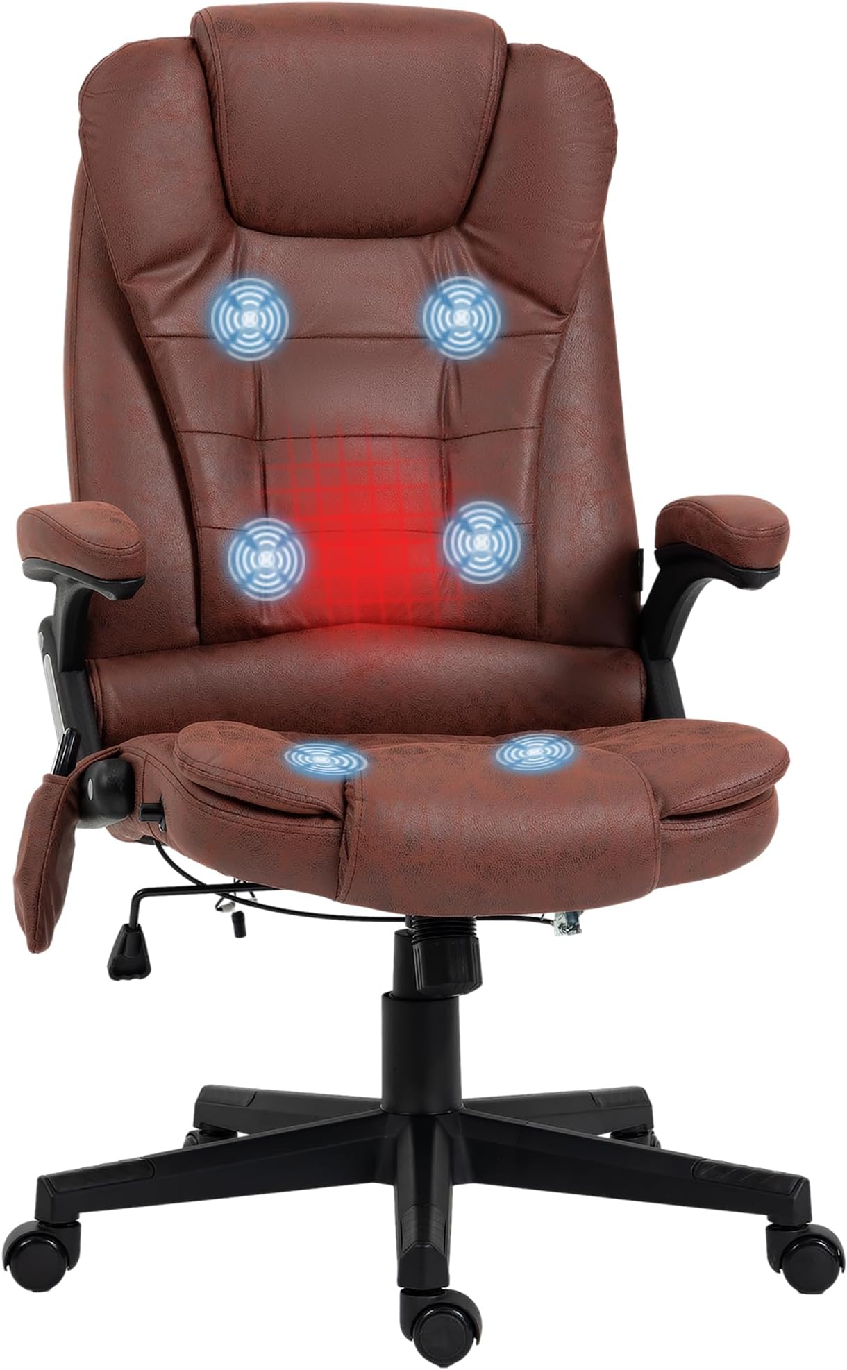 HOMCOM 6 Point Vibrating Massage Office Chair with Heat, Microfiber High Back Executive Office Chair with Reclining Backrest, Padded Armrests and Remote, Red