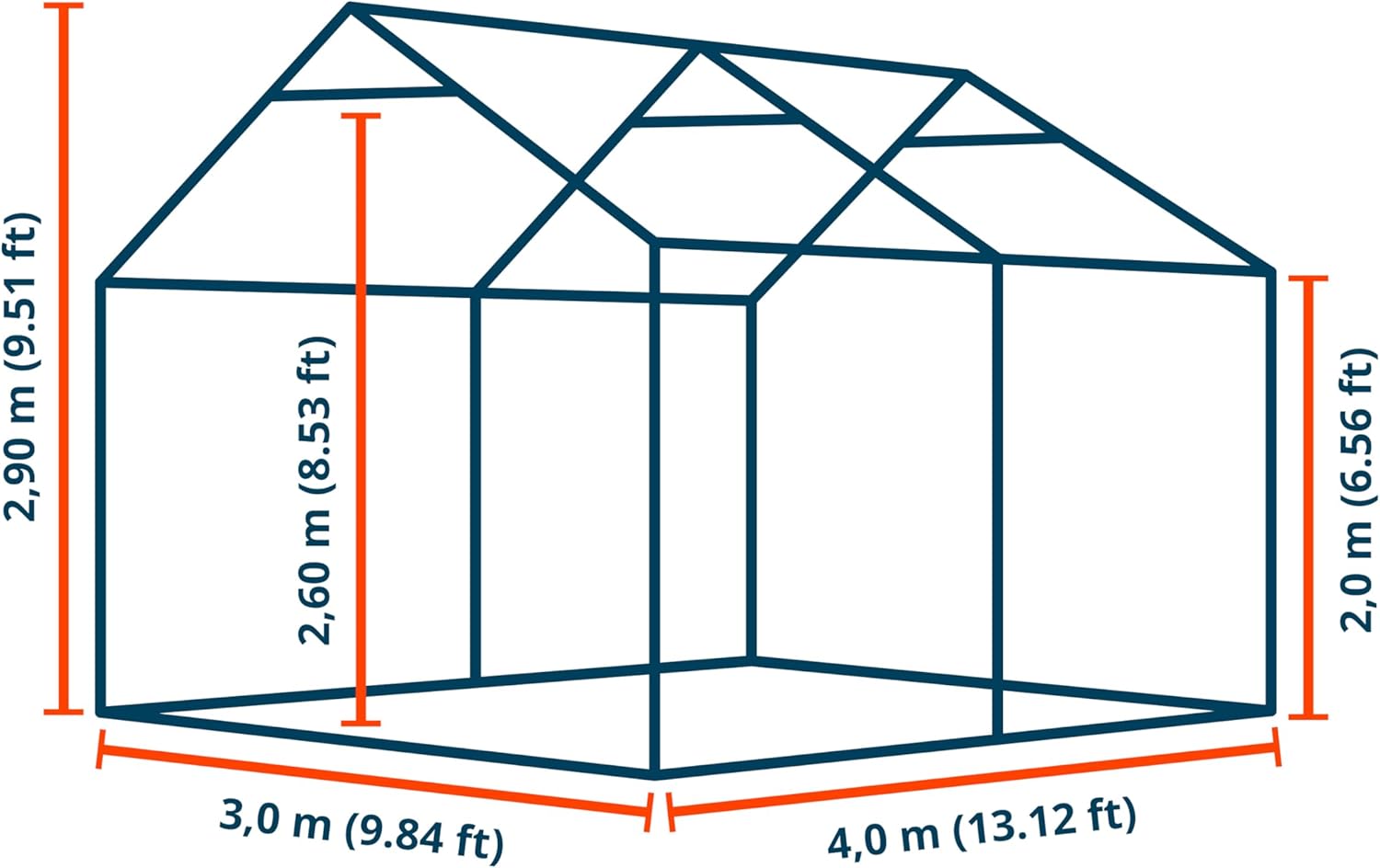 Diagram showing the dimensions of the storage tent