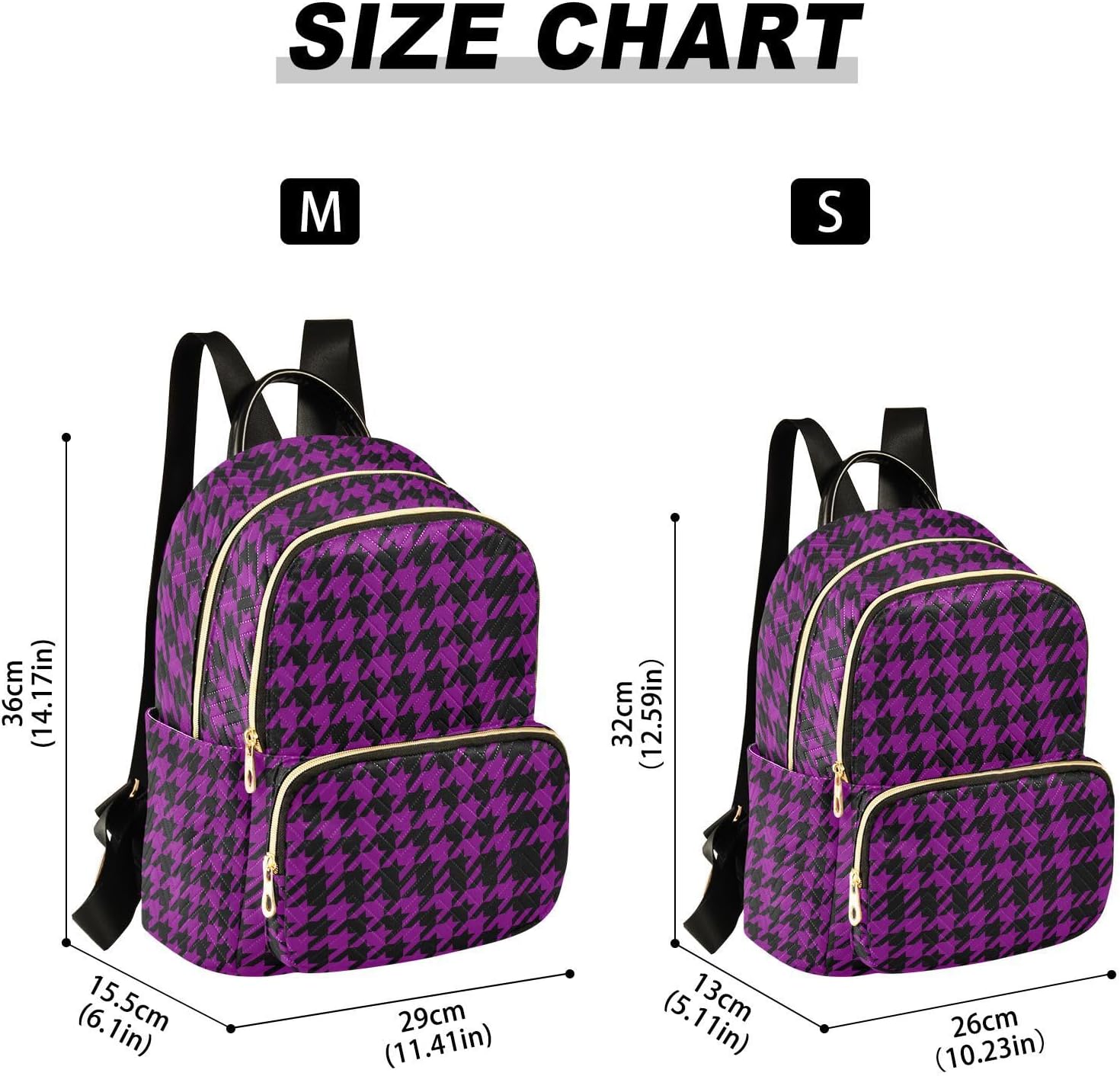 Sinestour Houndstooth Purple Women Backpack Purse Large Capacity Casual Daypack Adjustable Strap Travel Camping Work Backpack