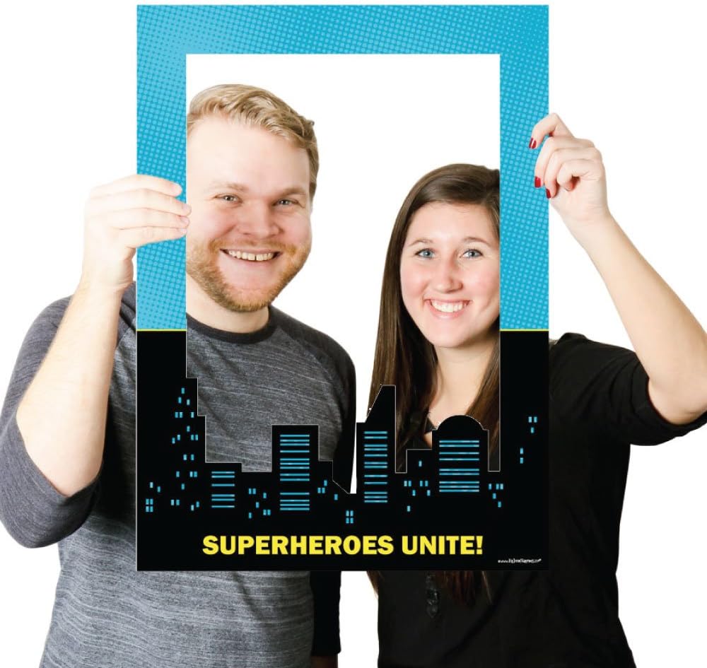 Big Dot of Happiness Bam Superhero - Birthday Party or Baby Shower Selfie Photo Booth Picture Frame and Props - Printed on Sturdy Material
