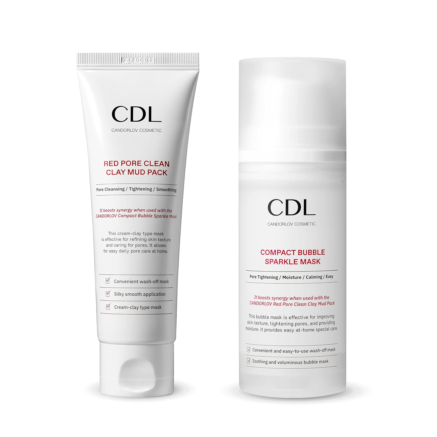 CANDORLOV Lux Duo Set - 1x Red Pore Mud Pack & 1x Bubble Sparkle Mask