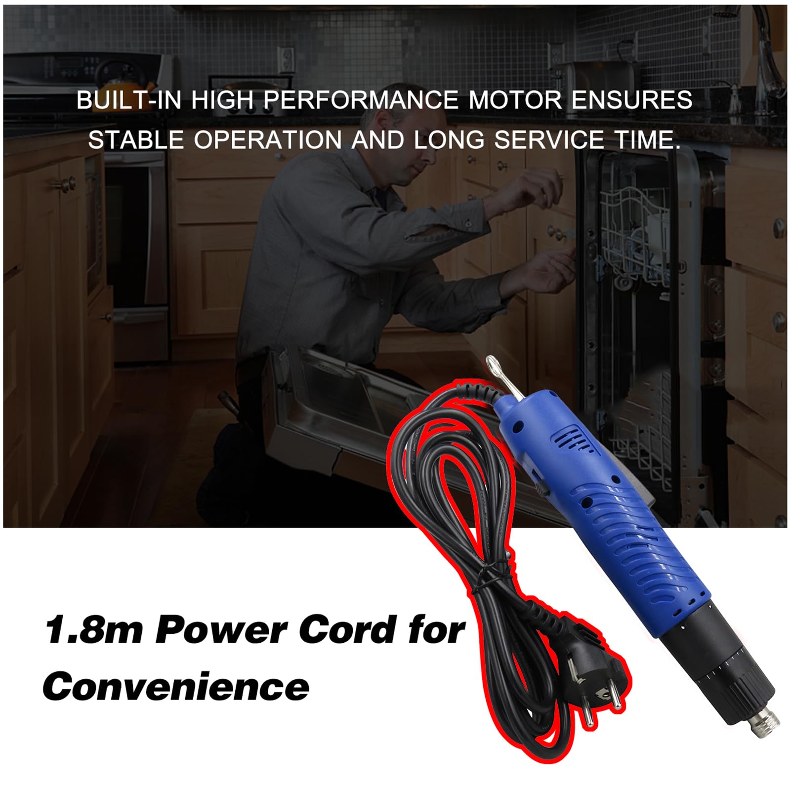HUIOP Cacciavite elettrico AC 220V Cacciavite elettrico con cavo portatile Coppia regolabile 1/4 di pollice Strumento di riparazione del diametro della punta della vite