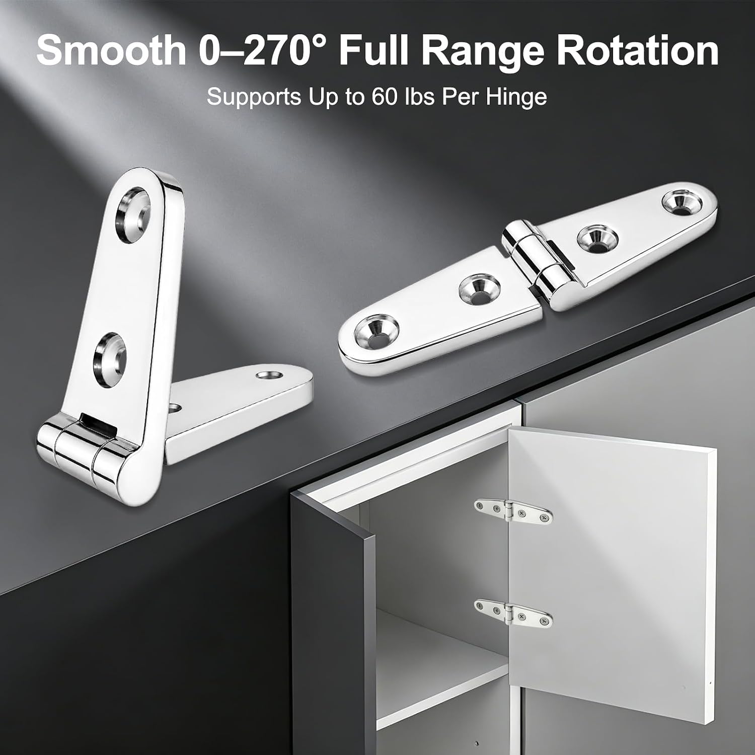 316 Stainless Steel Boat Strap Hinges 4 x 1 In Heavy Duty Marine Grade Hinges Solid (102mm X 26 mm) Cabinet Silent Folding Hinge with SS Screws for Utility Trailer Toolbox, Jon Boats, Dock Box-4Pcs