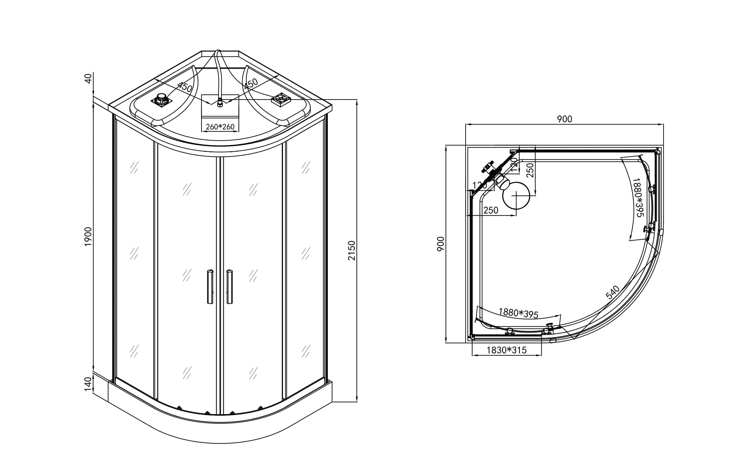 Box cabina ducha circular Trend 1 90 x 90 x 215 cm Cristal 5 mm templado y perfiles de aluminio Radio táctil 3 chorros hidromasaje iluminación a led Cl70
