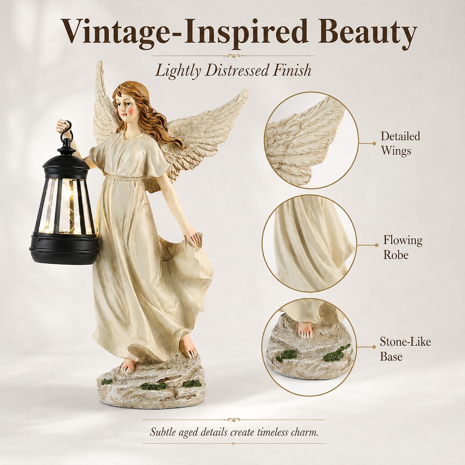 12.40" Fairy Garden Statue, Solar Garden Decor for mom Grandma, Resin Fairy Statue with Lights, Angel Decor for Patio, Yard, Porch, Entryway, Balcony Decor