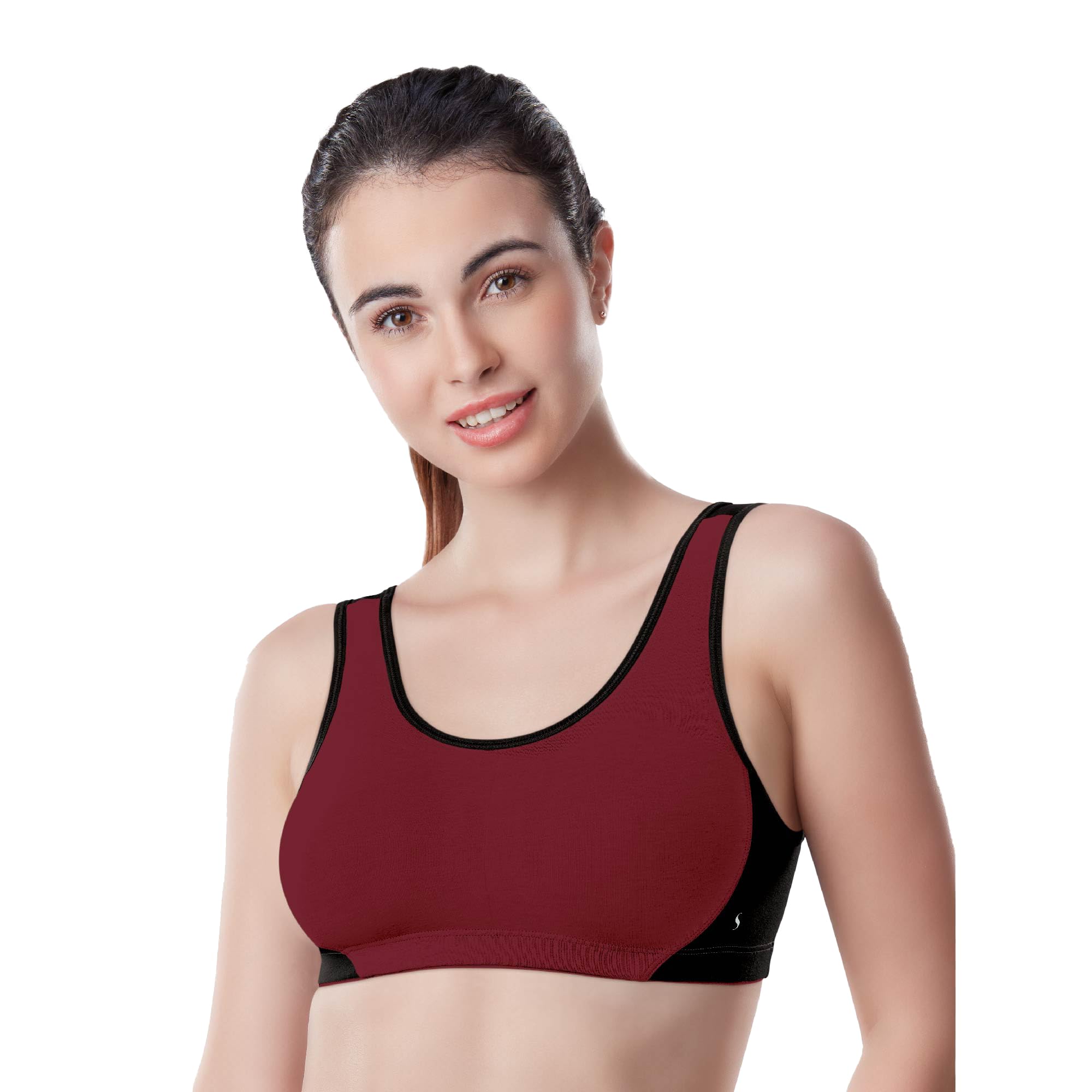 Women's SB131 Sports Bra Cool Bliss Cotton Wide Shoulder Straps| Non-Wired | Non Padde Seamless Bra for Superior Comfort | Solid | Medium Support | Full Coverage-image-29