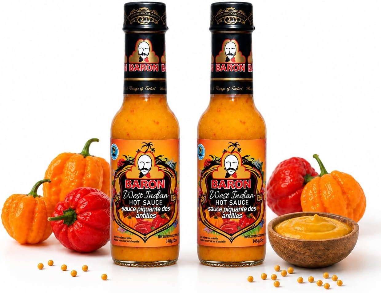 West Indian Hot Sauce, Caribbean Pepper Sauce, 5 oz, Pack of 2