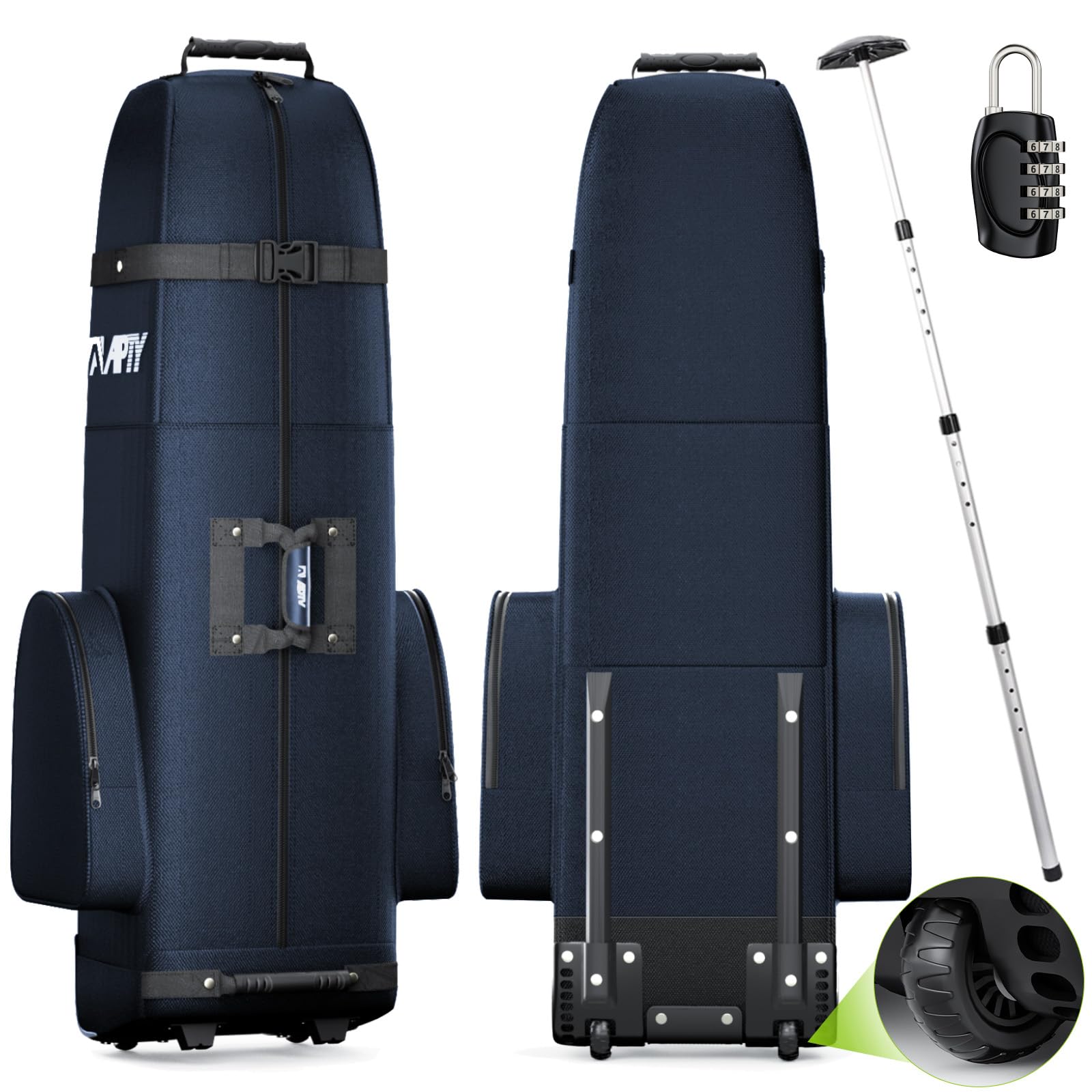 Padded Golf Club Travel Bag with Wheels and Support Rod