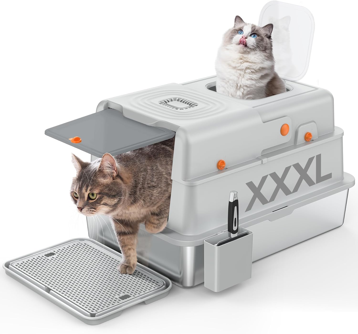 Soulbond XXXL Stainless Steel Litter Box with Lid, Large Covered Metal Cat Litter Box Enclosed for Large and Multi-Cat Families, Easy to Clean