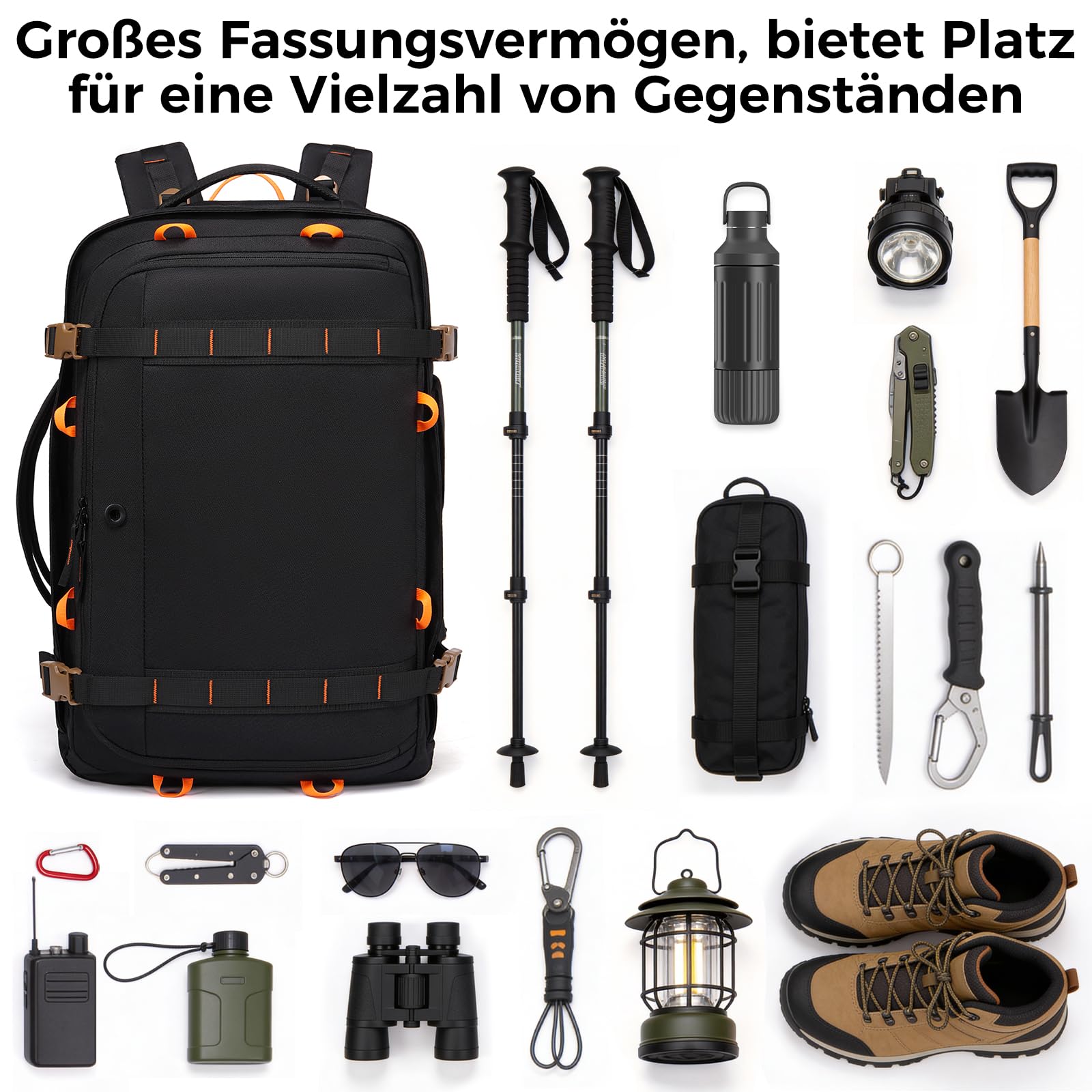 Fenree.geer Reiserucksack, Handgepäck Rucksack, Laptop Rucksack für 18.4 Zoll, Erweiterbar 49 L auf 59 L, Travel Backpack Damen & Herren für Flugreisen, Business, Weekender-Schwarz