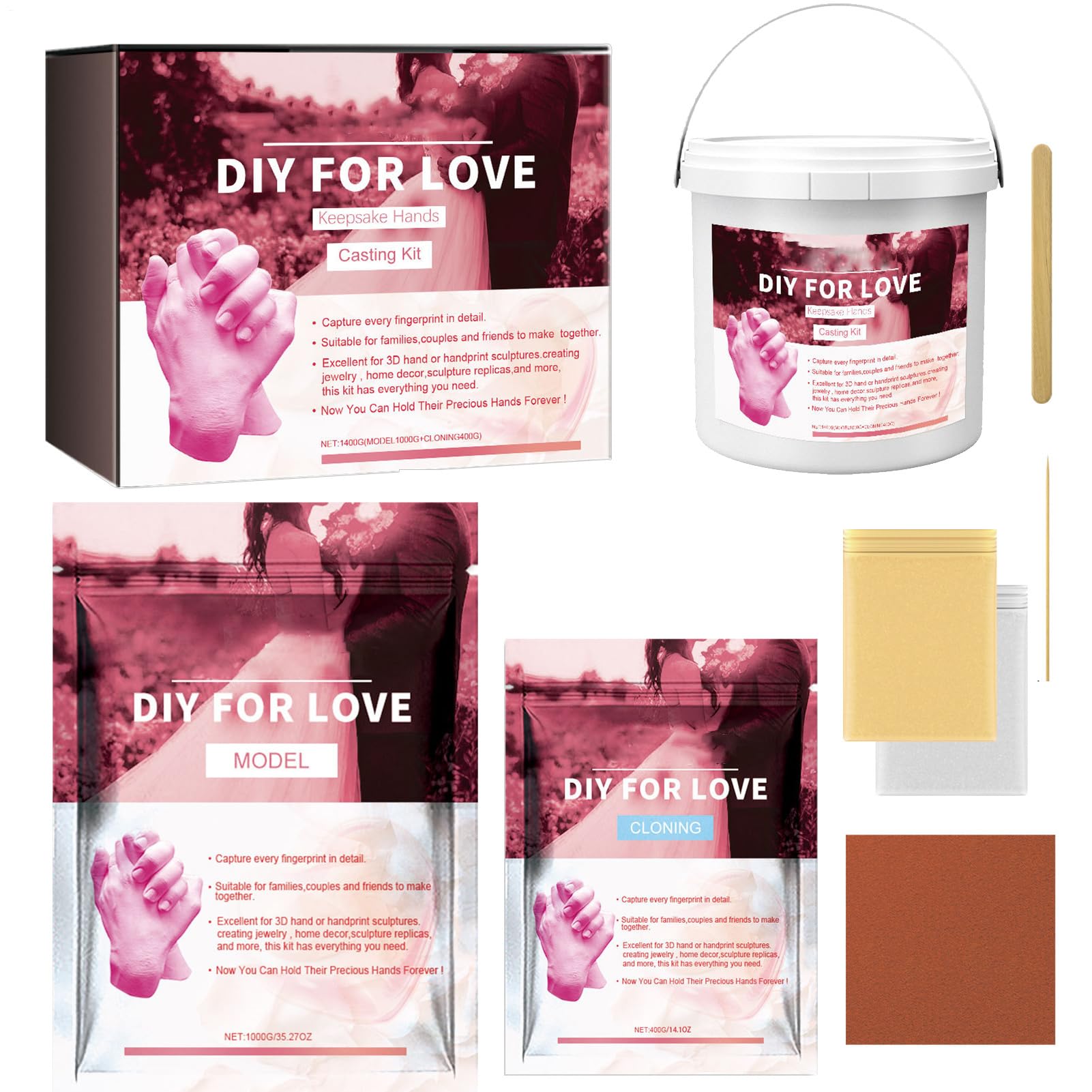 Kit per calco di mani ricordo, set di stampaggio in gesso, scultura a mano | per famiglia, di impronta a mano in memoria, kit fai da te per coppie, , genitori, San, compleanno