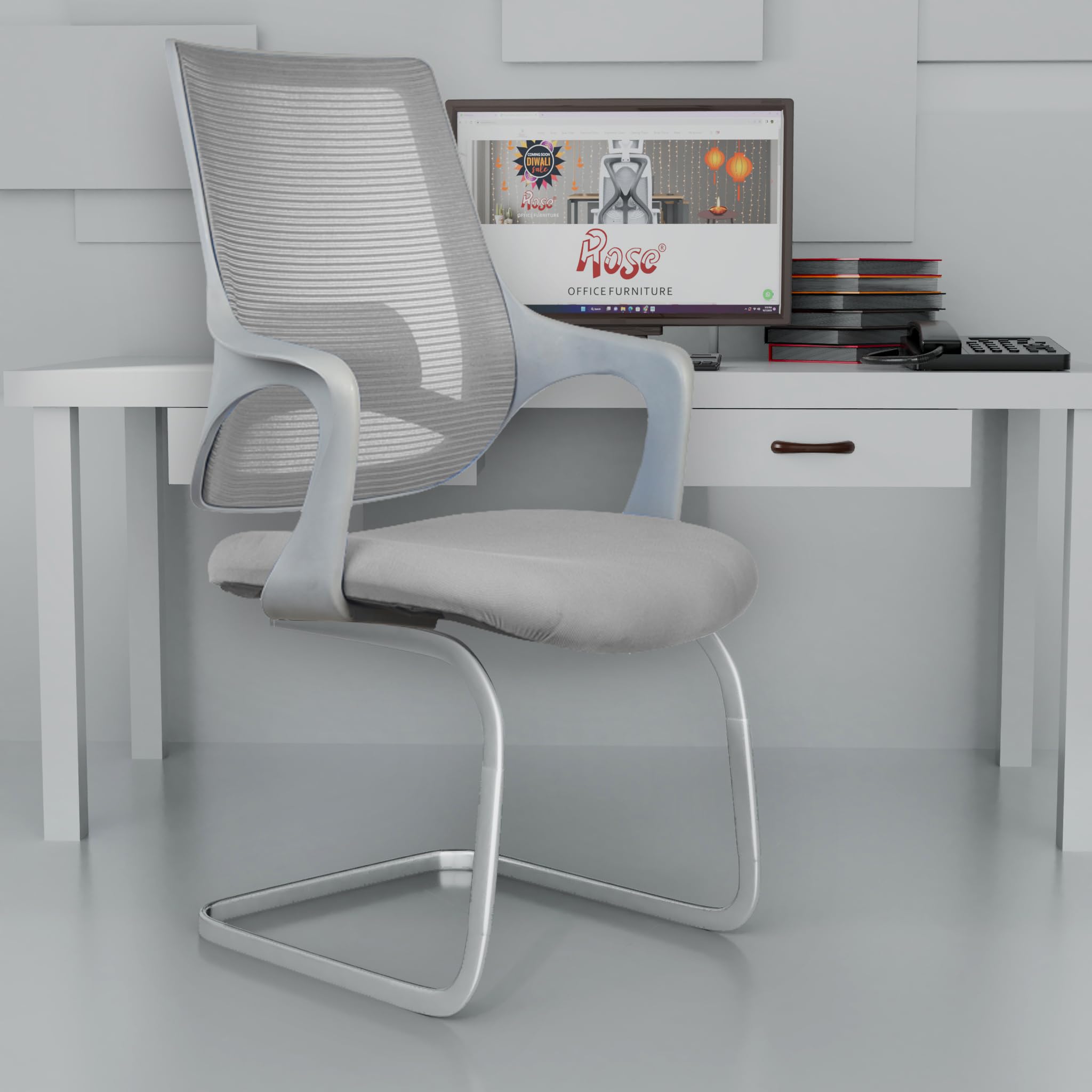 Mono | 3 Years Brand Warranty | Visitor Chair, Fixed, Reception, Conference, Meeting, Waiting, Guest Seating, Office Lobby, Non-Revolving, Steel Frame (Grey)