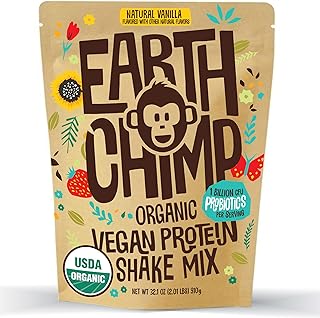 EarthChimp Organic Vegan Protein Powder - 26 Servings, 32 Oz - with Probiotics & Digestive Enzymes - Plant Based, Dairy Fr...