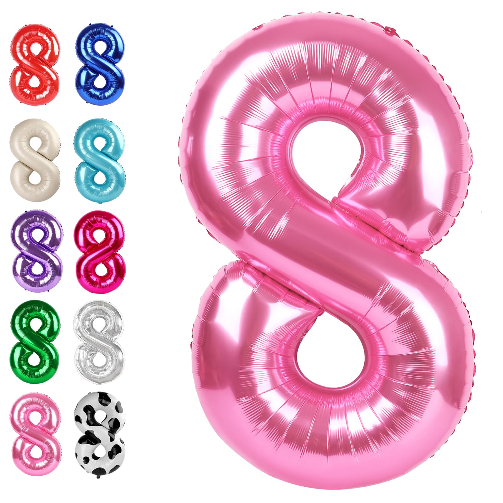 Pink Foil Number 8 Balloon 40 Inch, Helium Mylar Eight Number 8 18 28 38 48 58 80 88 Birthday Balloons, 8th Pink Women Men Wedding Anniversary,