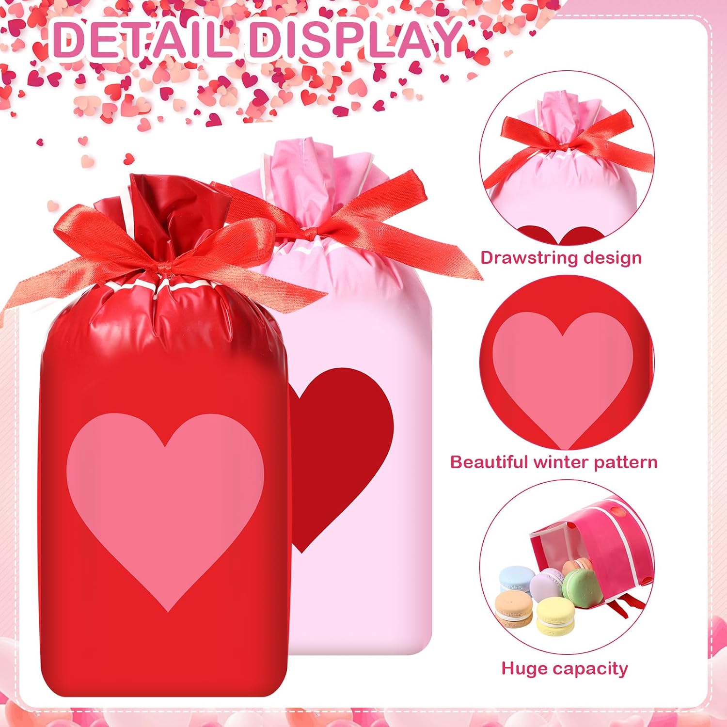 Capoda 48 Pcs Valentines Day Treat Bags Drawstring Candy Bags Valentine Heart Shaped Gift Bag Pouch for Valentine's Day Classroom Exchange Gifts Wedding Party Favor Supplies (Cute) image 3