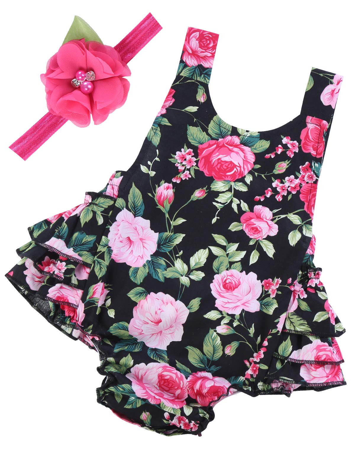PrinceSasaBaby Girl's Floral Print Ruffles Romper Summer Clothes