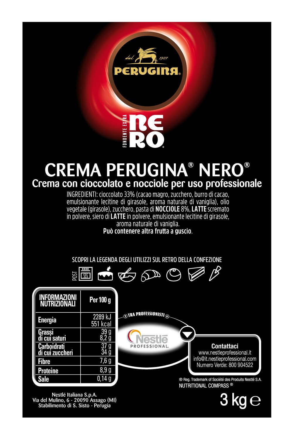 Perugina Nero Professionale Crema al Cioccolato Fondente - 3 kg