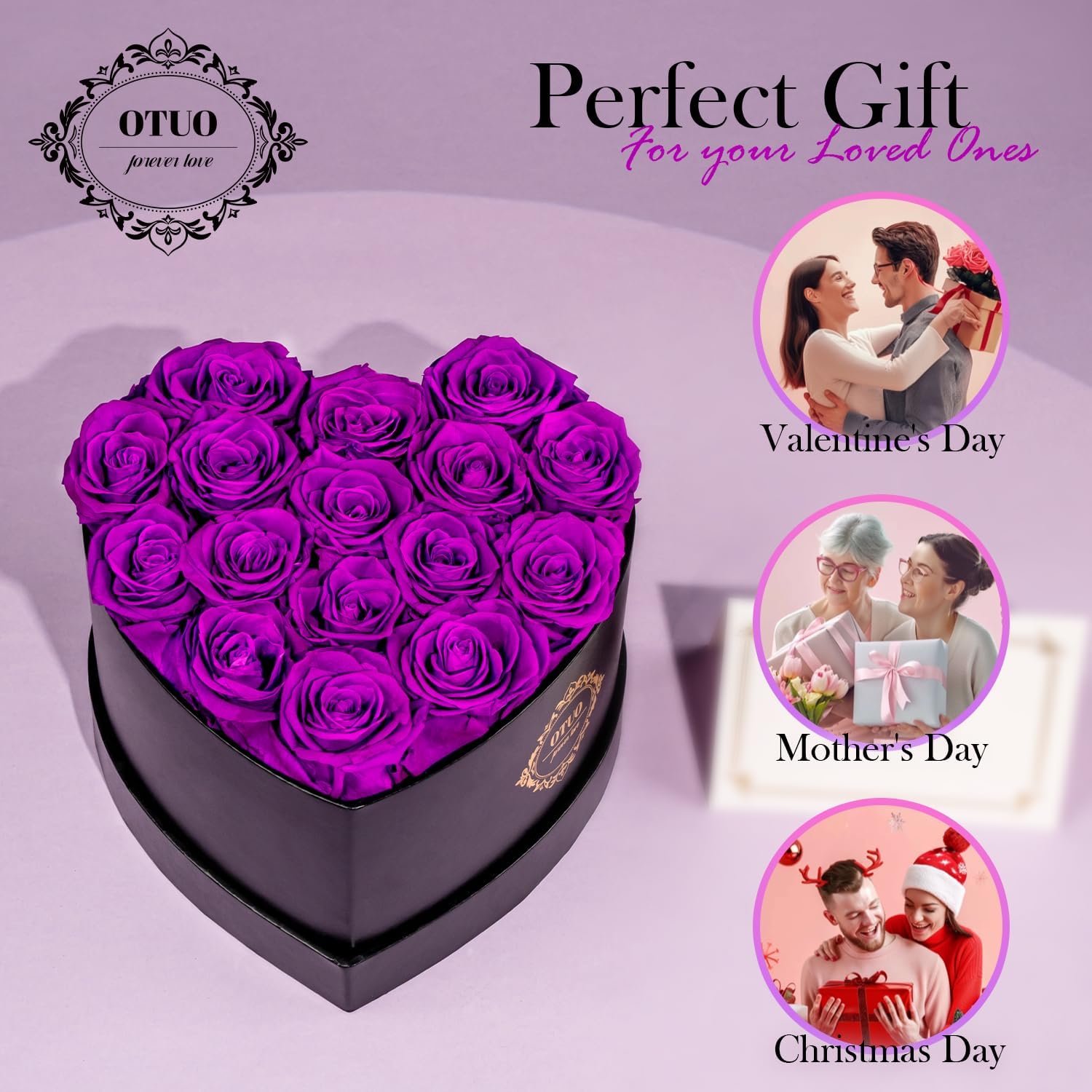 16 Preserved Roses in Heart-Shaped Box, Flowers for Delivery Prime Last up 2 Years, Real Forever Flowers for Wife, Girlfriend, Mother, Eternal Roses for Anniversary - Purple - Image 5