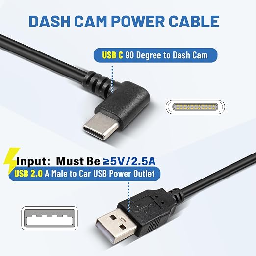 Cable de alimentación USB-C para cámara de tablero 13 pies miniatura 2
