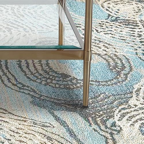 Miniatura 6 de Mesa de centro rectangular de cristal, mesa central de 2 niveles, mesa de café moderna para sala de estar, 43.3 x 23.62 pulgadas, color dorado