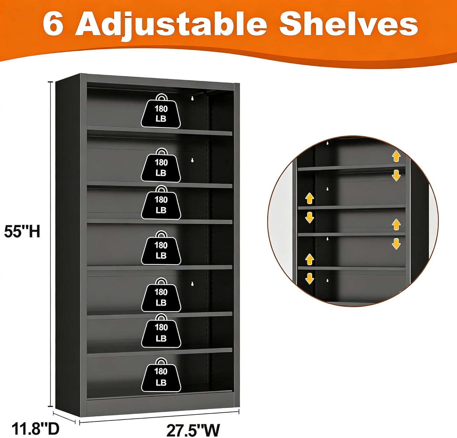 Metal DVD Storage Shelves, 7-Tier CD Storage Rack with Adjustable Shelves, DVD Organizer Shelf, Media Cabinet for CD Holder, Movies, Blu rays, Games for Living Room & Home Office