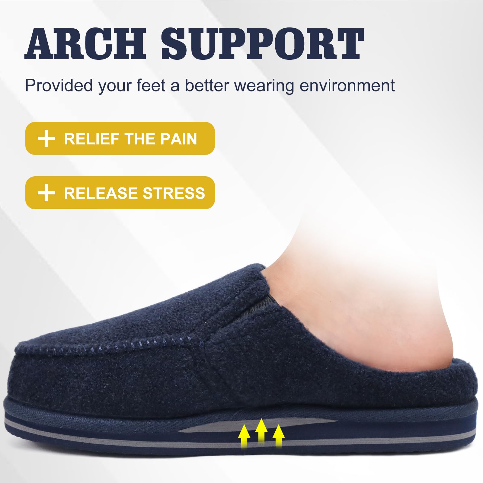 ONCAI Pantofole da Uomo in Comfort Pelo Cotone Strisce Ciabatte da Casa in Lana con Memory Foam Supporto Arco Suola in Gomma Taglia 40-50