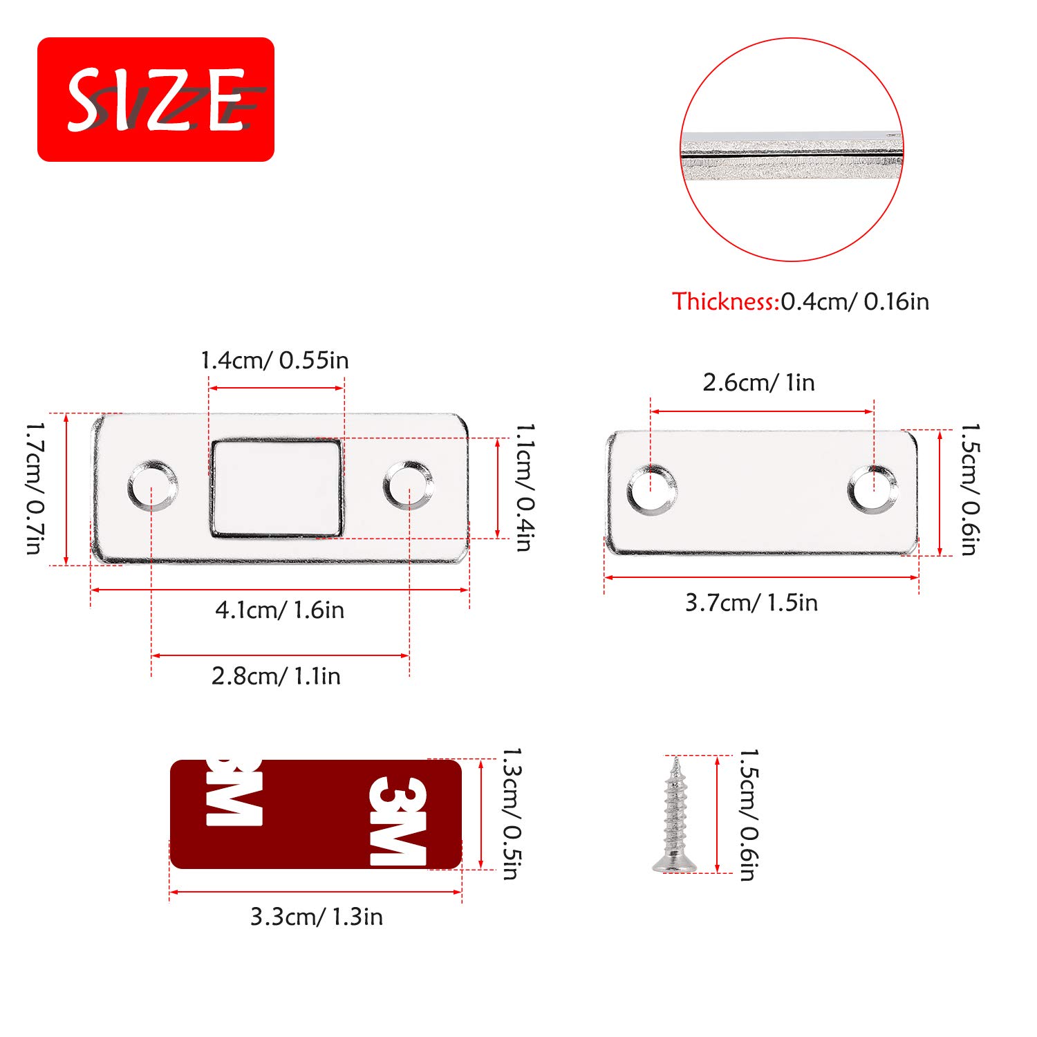 Calamita Porta, 8 Pezzi calamite magnetiche ultra sottili, Adesivo Potente Magnete Chiusura con Viti per Ante Mobili Cassetti Chiudiporta Armadio Cucina