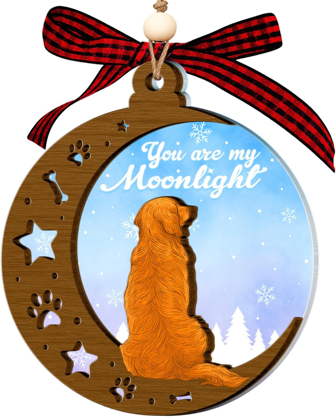 Golden Retriever Ornament, Golden Ornaments for Christmas Tree, Unique Pet Ornament 2025 Gifts for Dog Lovers, Pet Christmas Ornament Gift Wood Acrylic 2 Layers Xmas Ornaments