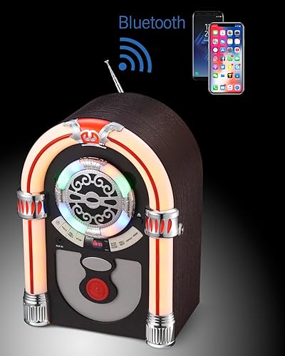 Miniatura 4 de Jukebox de CD con Bluetooth, mini altavoz digital de mesa con aspecto retro, radio FM vintage inalámbrica para el hogar, puerto de entrada auxiliar