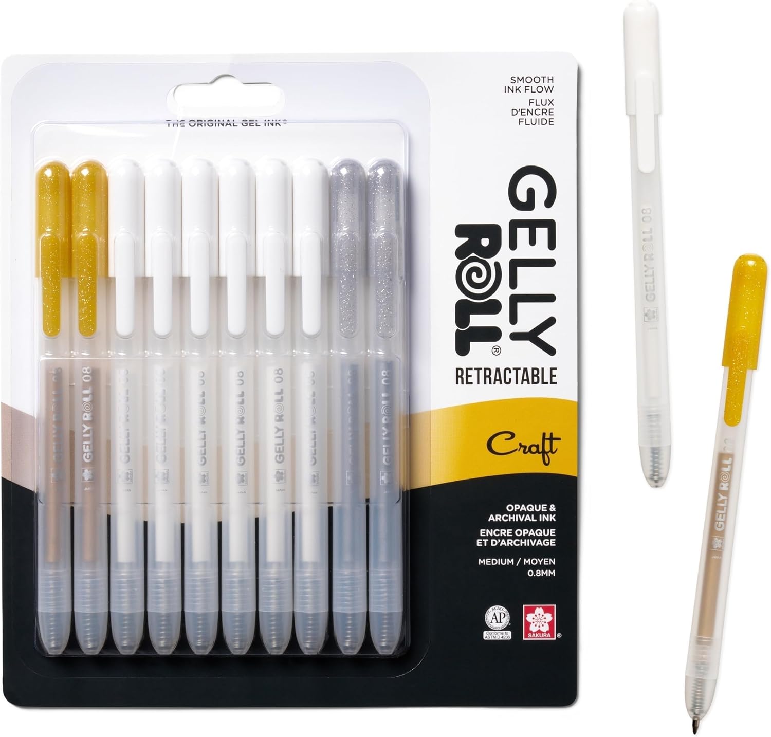 SAKURA Gelly Roll Retractable Gel Pens Colored - Classic, Craft, Stardust & Metallic - For Journaling, Art, or Drawing - Medium Point - With Assorted Colored Ink - 12 Pens