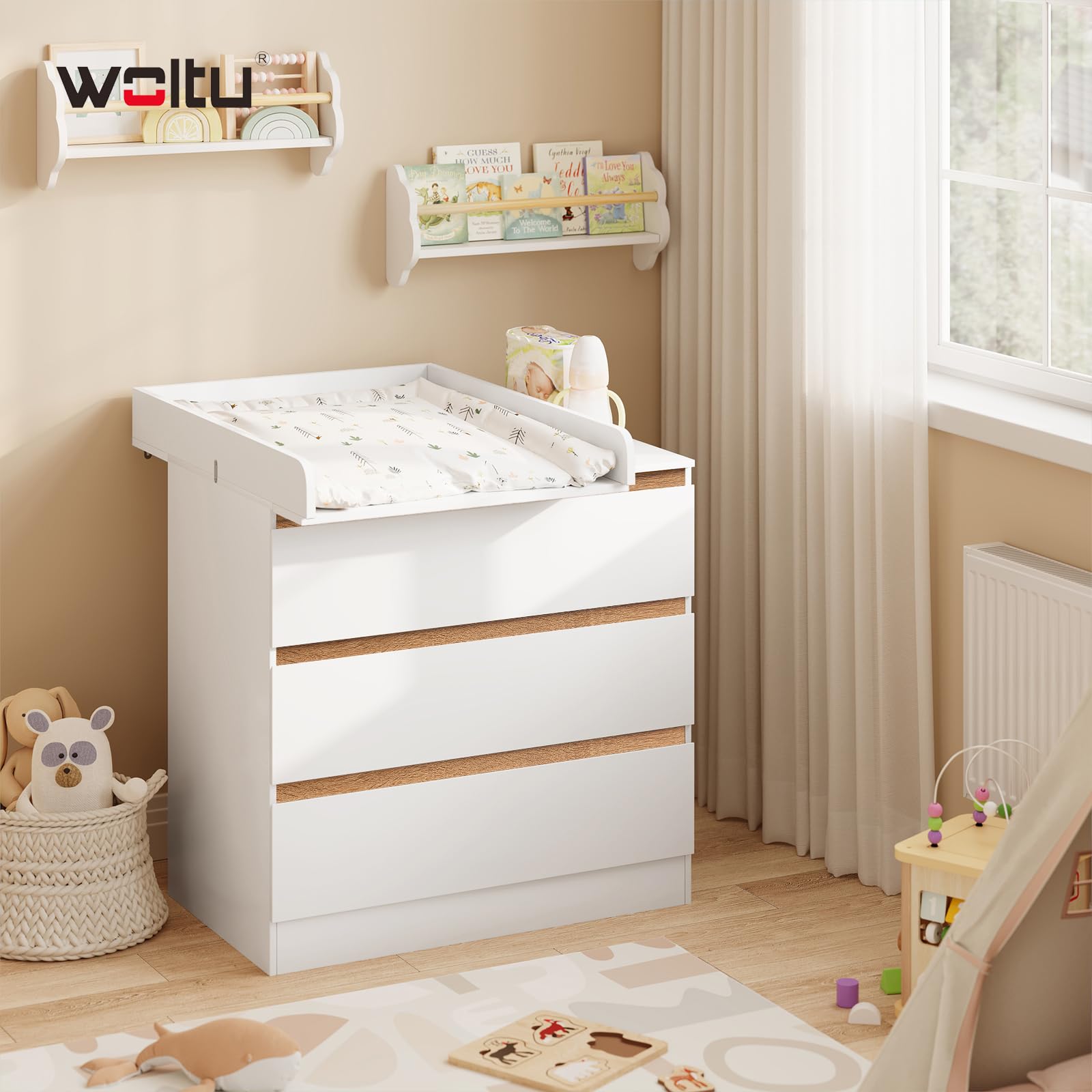 WOLTU Plan à Langer Universel en MDF Amovible avec Profondeur réglable 46,5–50 cm, pour Commode 60x80x10 cm, Blanc