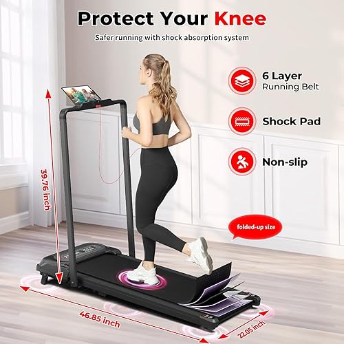 Miniatura 6 de SubSun Foldable Treadmill for Home, Portable Walking Pad with Handle, Manuall/Auto/No Incline, 2.5HP Treadmill with 265 Lbs, Black/White
