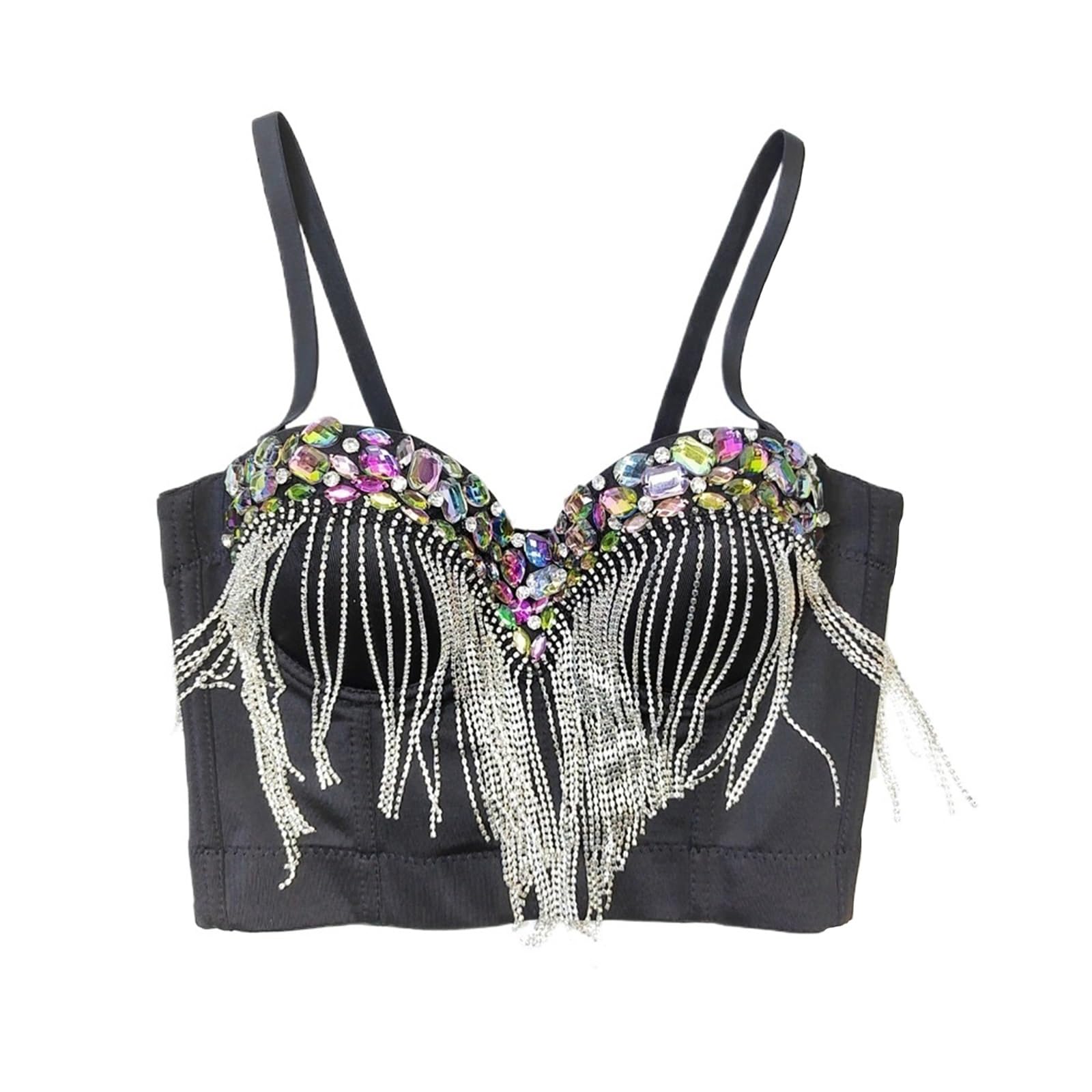 Top Corto Bustier In Corsetto Sexy per Donne con Perline e Strass, con Spalline Regolabili