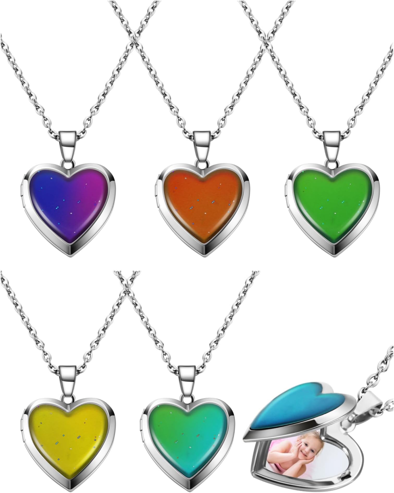 Hicarer Heart Mood Locket Necklace for Girls Locket Color Changing Necklace Temperature Sensing Mood Necklace Stainless Steel Love Shape Photo Pendant Birthday Valentines Gift Kids