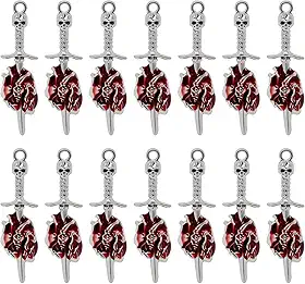 yueton 20 peças de pingentes de espada de Halloween em forma de órgão de coração, pingentes de caveira gótica, pingentes anatomacil para brincos, pulseira, colar, fabricação de joias, Standard, Liga